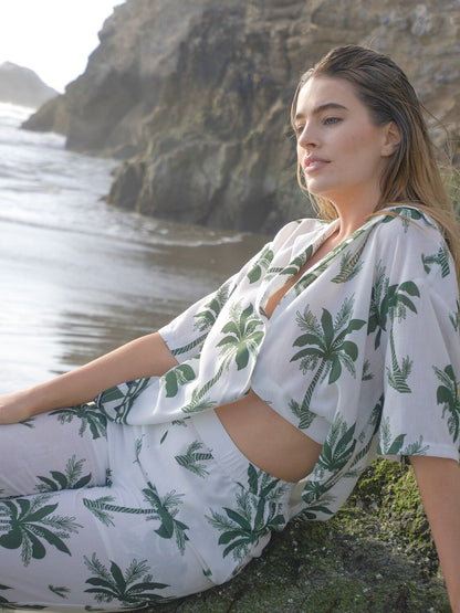 Vacation Palm Tree Print Loose Two-Piece Set