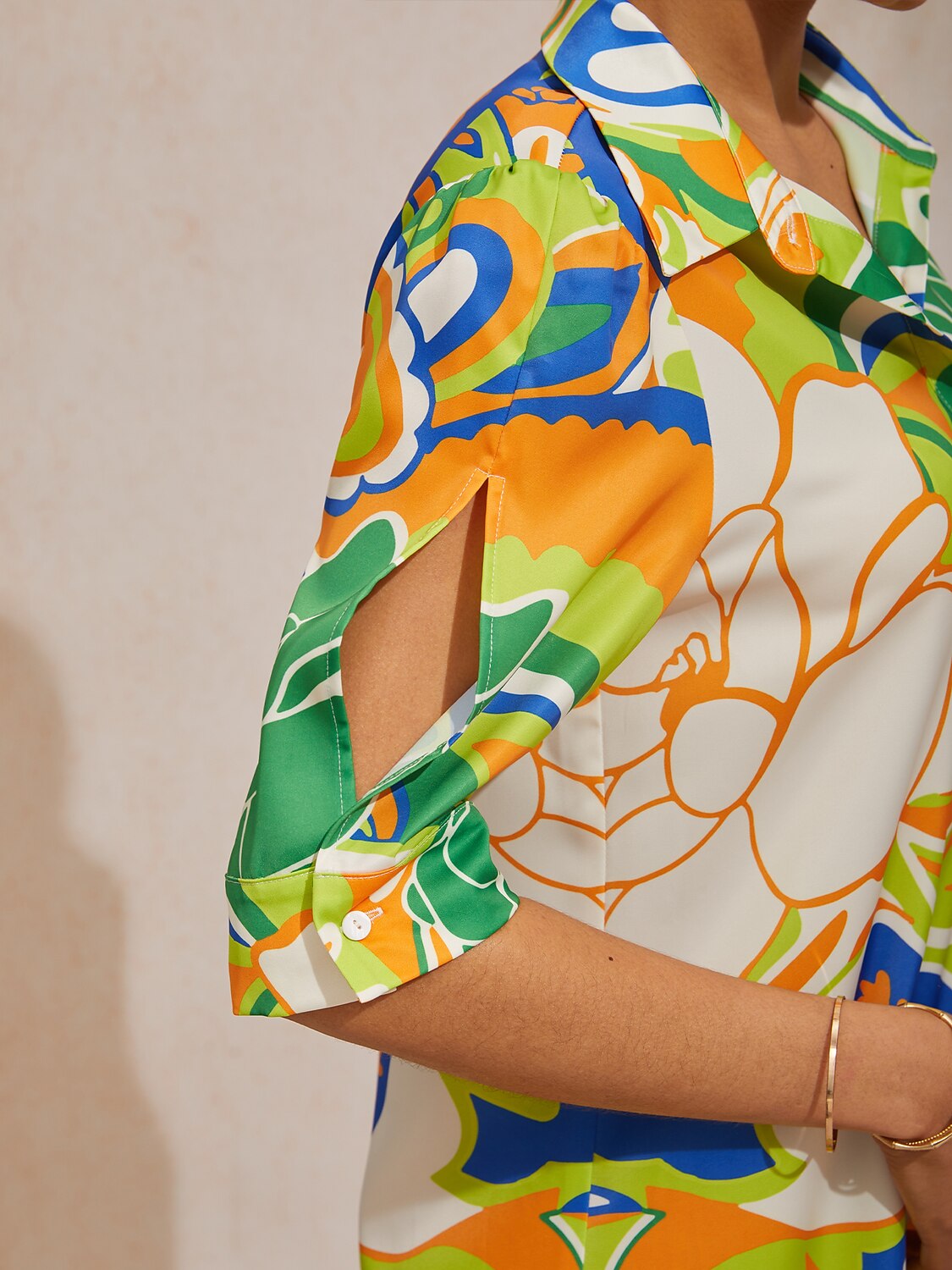 Vacation Scenic Floral Print Straight Satin Shirt Dress