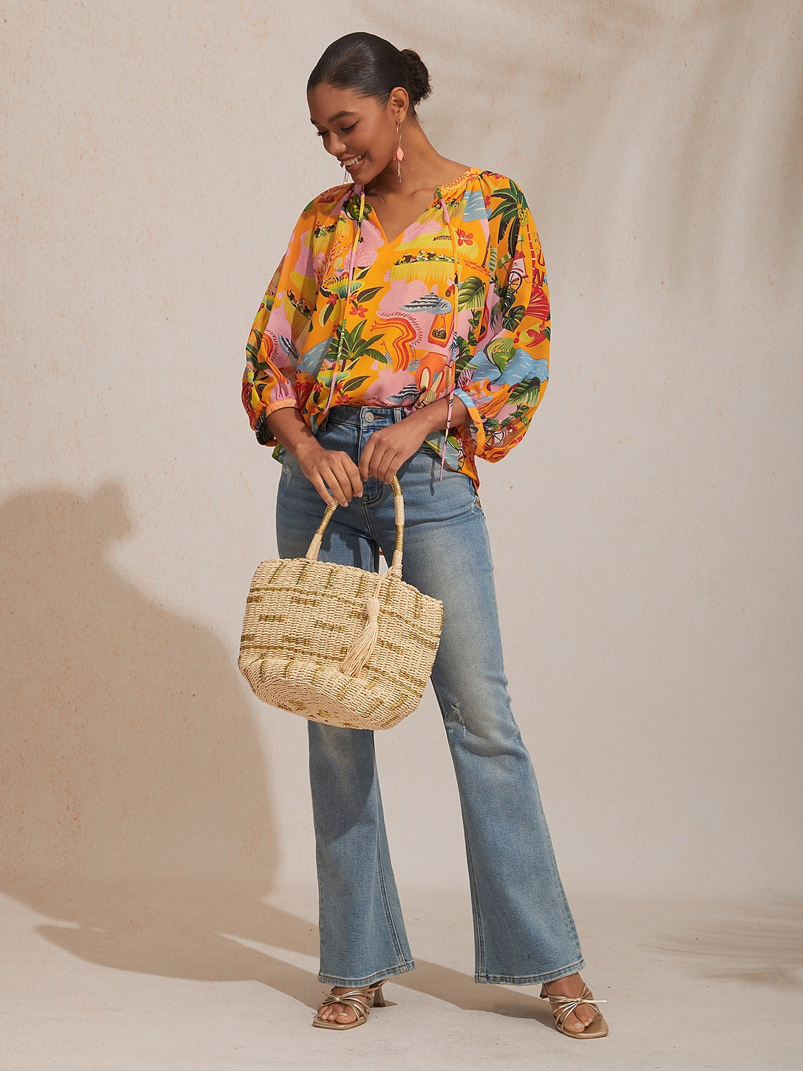 Vacation Beach Element Print Loose fit Chiffon Top