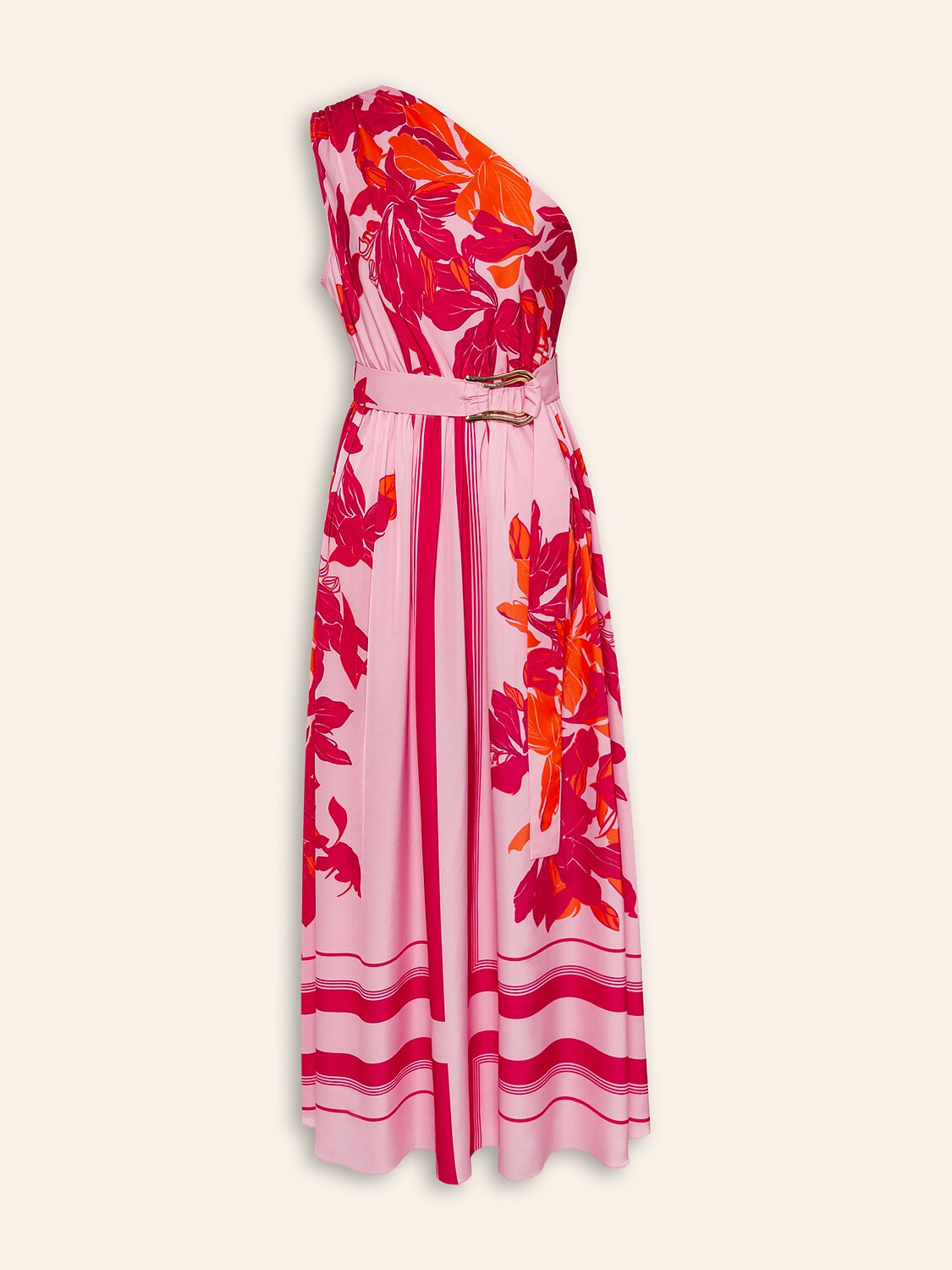Satin Floral Print Vacation One-Shoulder Maxi Dress