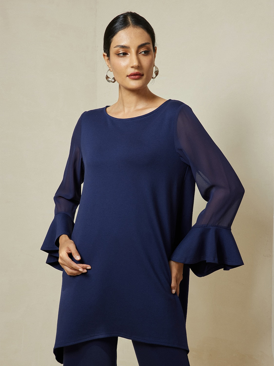 Modal Patch Flare Cuff Knit Blouse