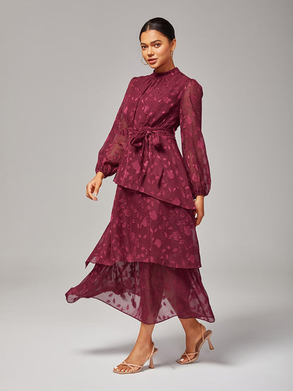 Elegant Floral Print High-Neck Maxi Chiffon Dress