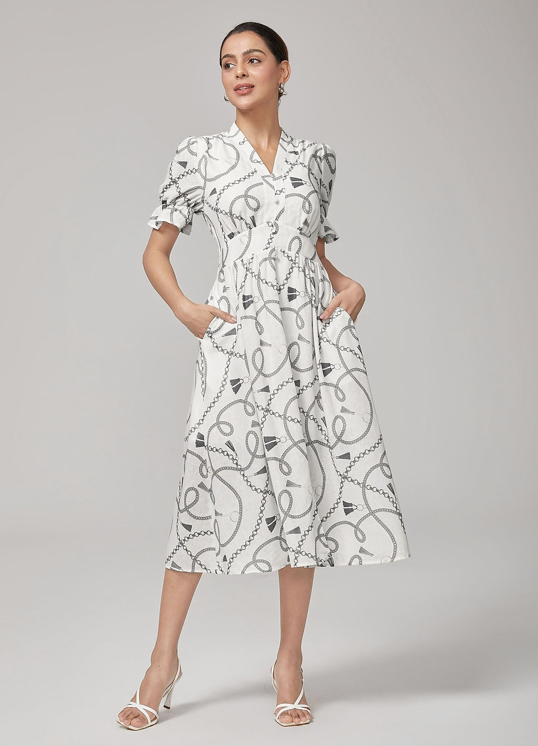 Chain Print Smocked Back Corset Dress