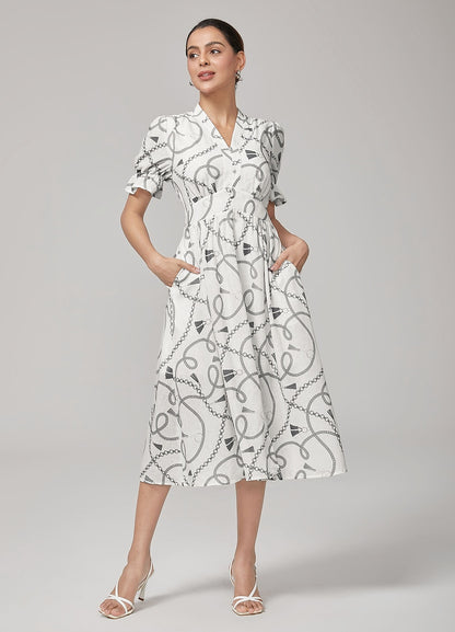 Chain Print Smocked Back Corset Dress