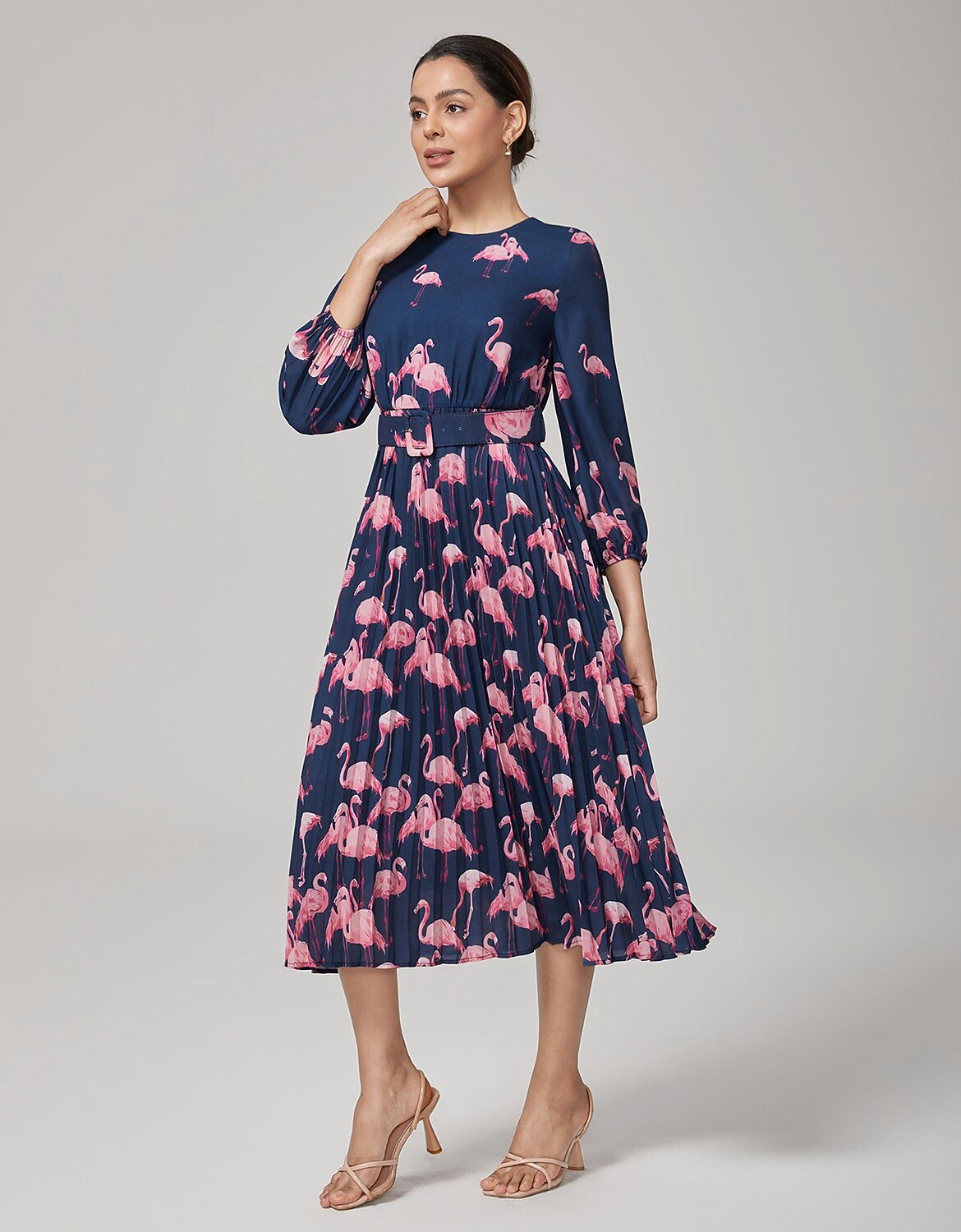 Pink Flamingo Print Casual Dress