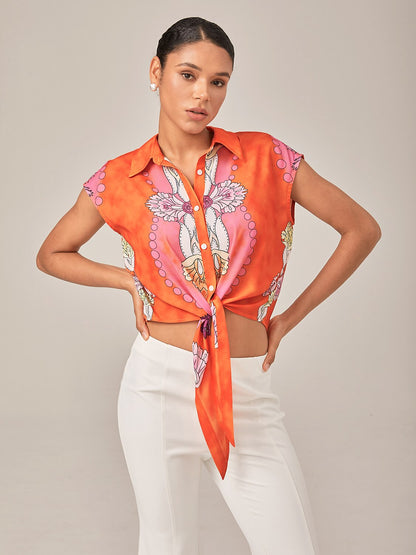 Vacation Style Orange Crop Tie Top