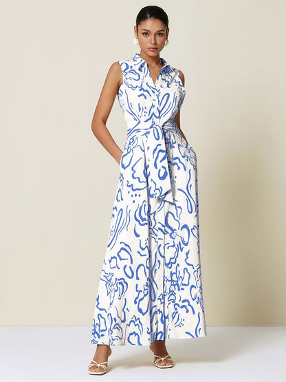 A Line Maxi Shirt Dress Pocket Waist Slim Fit