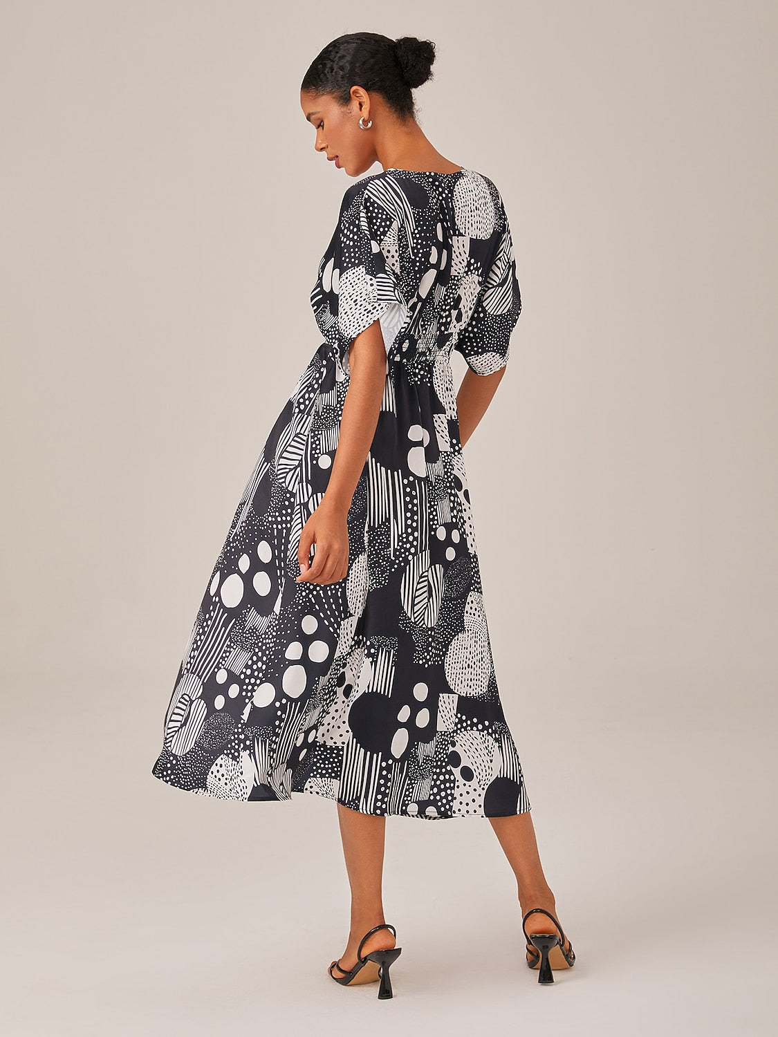 Midi Dress Chiffon Geometric Polka Dot Print