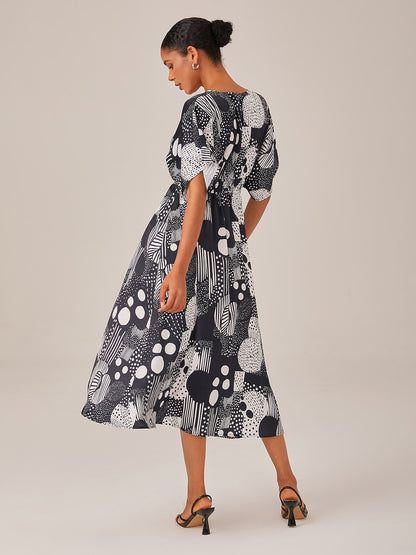 Midi Dress Chiffon Geometric Polka Dot Print