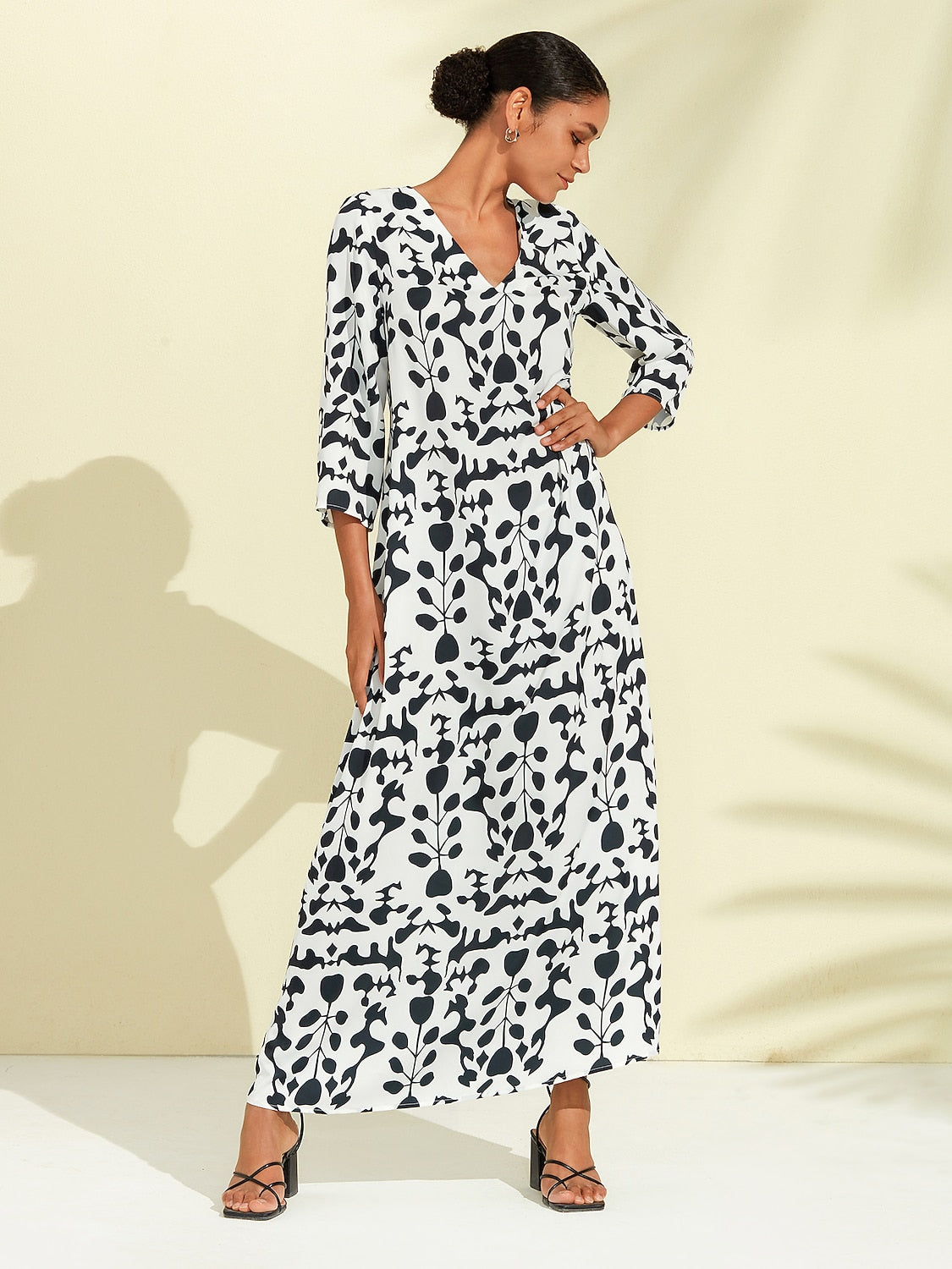 Satin Floral Geometric Pattern Vacation Maxi Dress