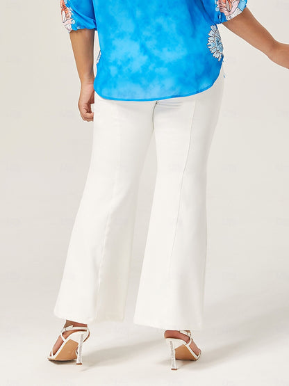 Elegant White Wide Flared Trousers