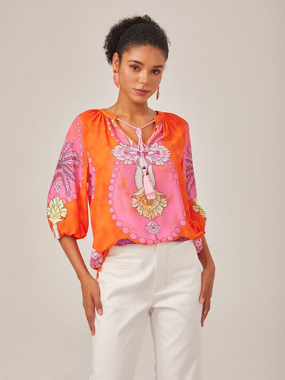 Vacation-Style Placement Print Pullover Top
