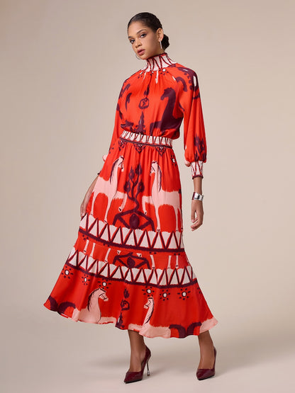 Chiffon Orange Bohemian Printing Turtle Blouse