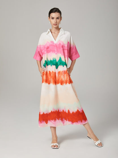 Color Gradient Printed Shirt Dress
