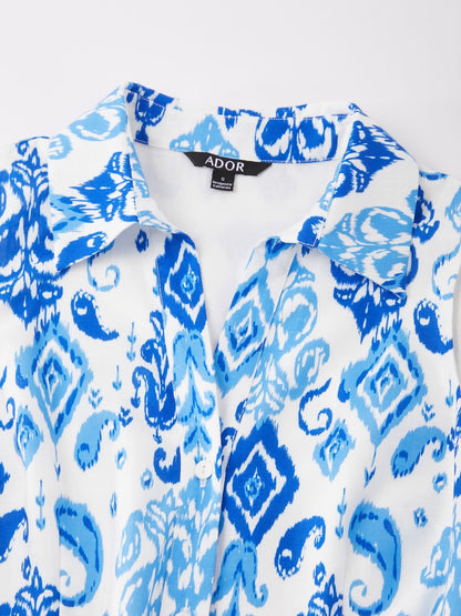 Monochrome Print Linen Look Midi Shirt Dress