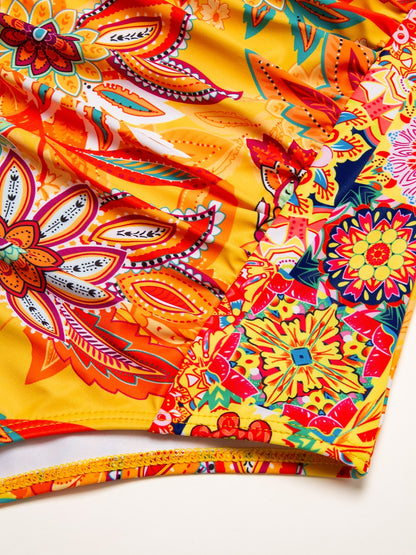 Removable Pad Shirred Boho Swimsuit