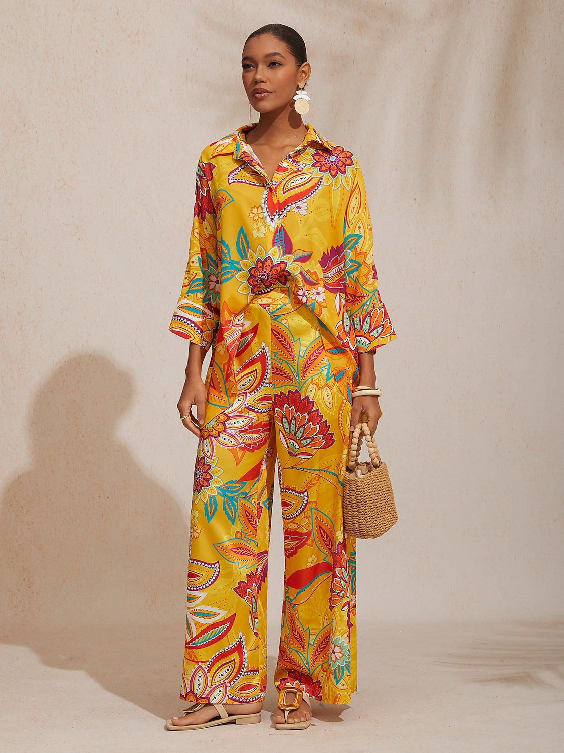 Vacation Paisley Floral Loose Dolman Sleeves Chiffon Short Shirt