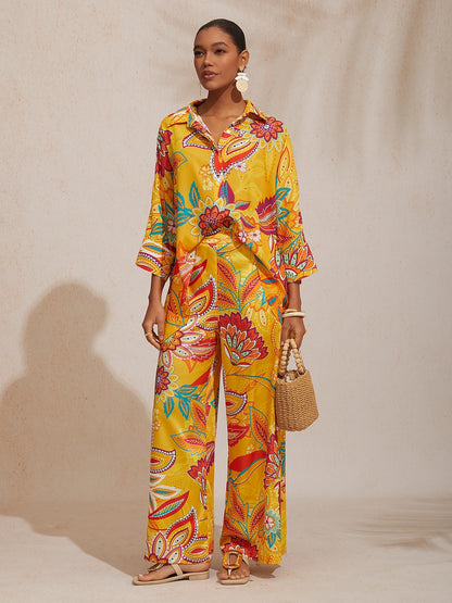 Vacation Paisley Floral Loose Dolman Sleeves Chiffon Short Shirt