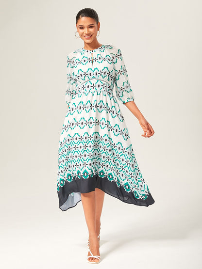 Geometric Cinched Waist Midi Dress