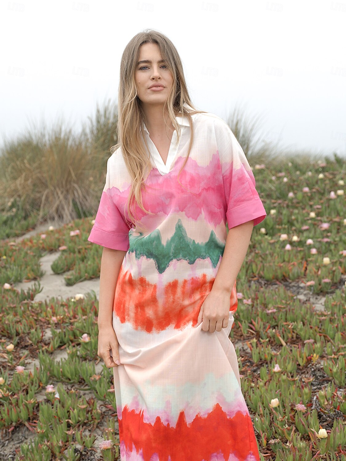 Color Gradient Printed Shirt Dress