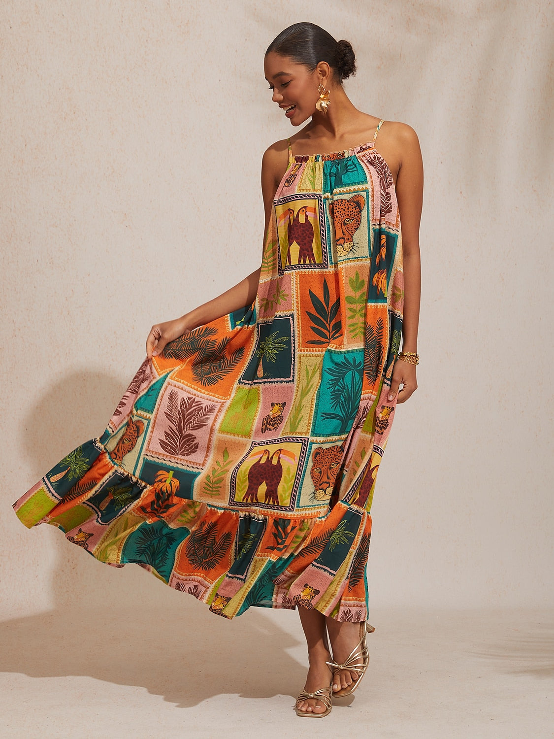 Vacation Beach Element Loose fit Chiffon Cami Dress