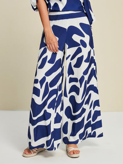 Satin Daily Casual Abstract Arts Wide Leg Pants