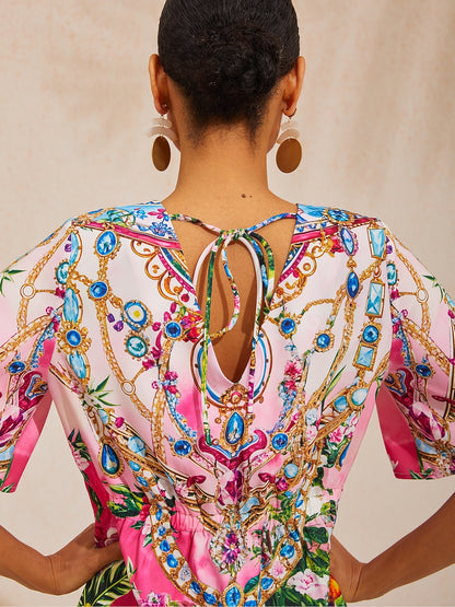 Vacation Jungle Print Straight Satin Mini Dress