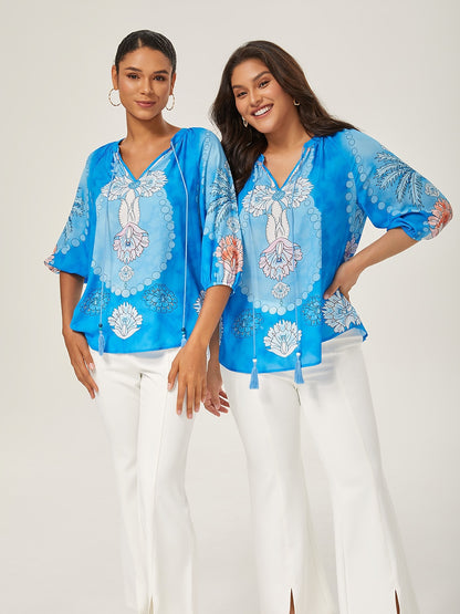 Vacation-Style Placement Print Pullover Top