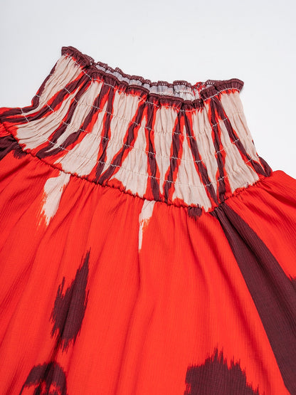 Chiffon Orange Bohemian Printing Turtle Blouse