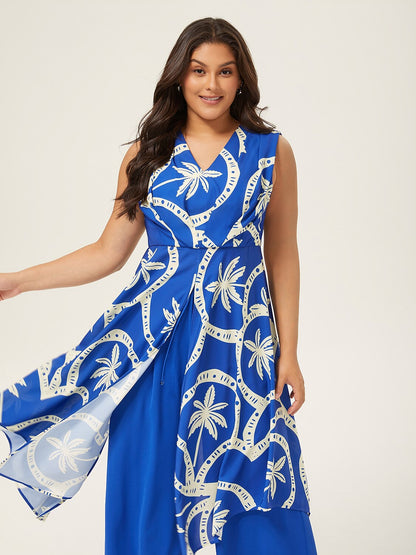 Elastic Chiffon Waist Drawstring Wide Leg Resort Pants