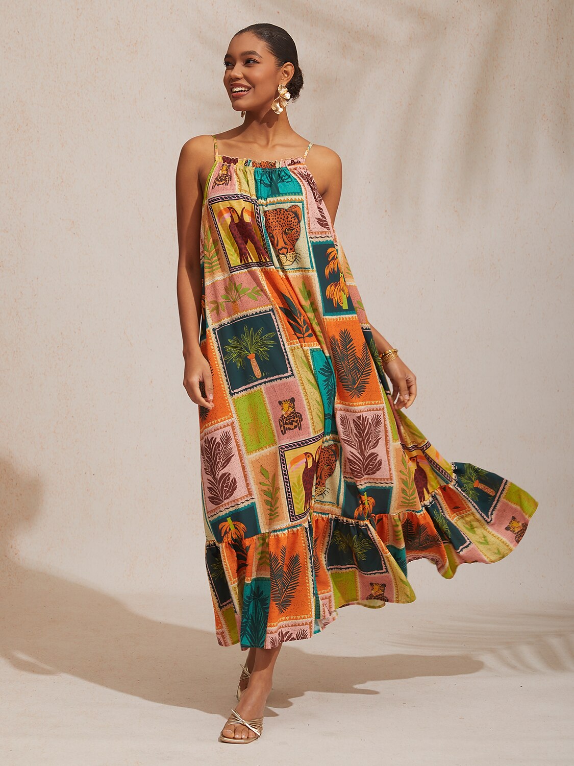 Vacation Beach Element Loose fit Chiffon Cami Dress