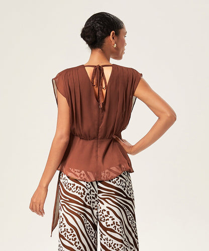 V-Neck Asymmetric Sleeveless Chiffon Top