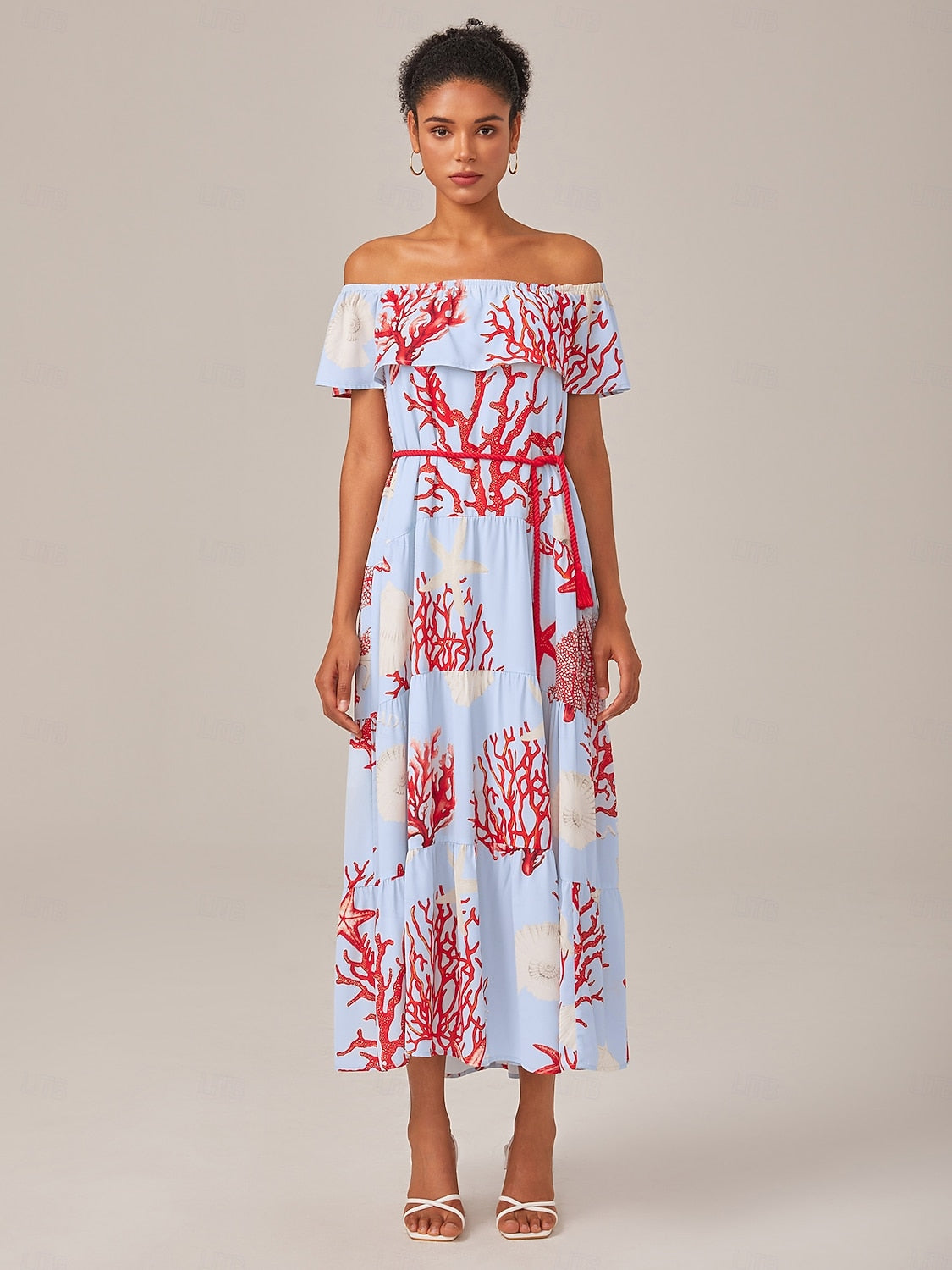 Elegant Chiffon Ocean-Inspired Print Vacation Dress