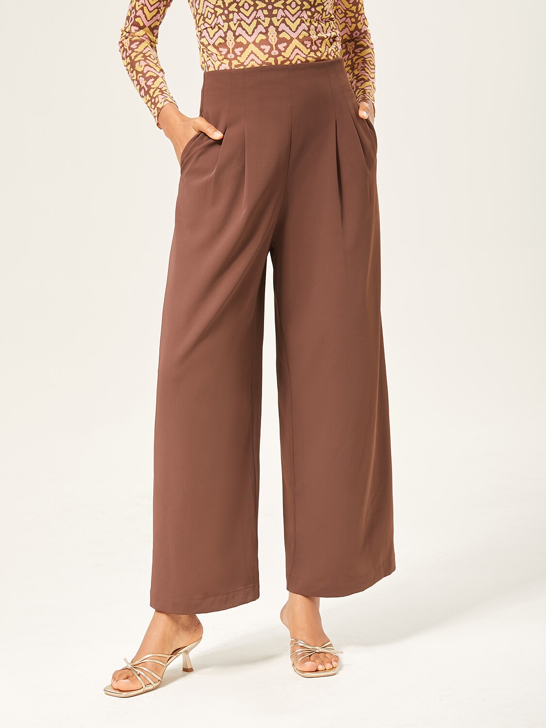 Mocha Brown Slimming Straight-Leg Pants