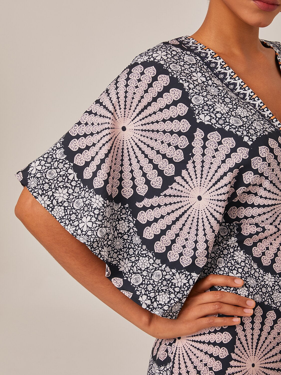 Satin Folk Print Magyar Deep umpsuit