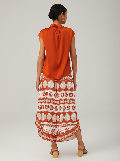Orange Stand-Up Collar Sleeveless Knotted Top