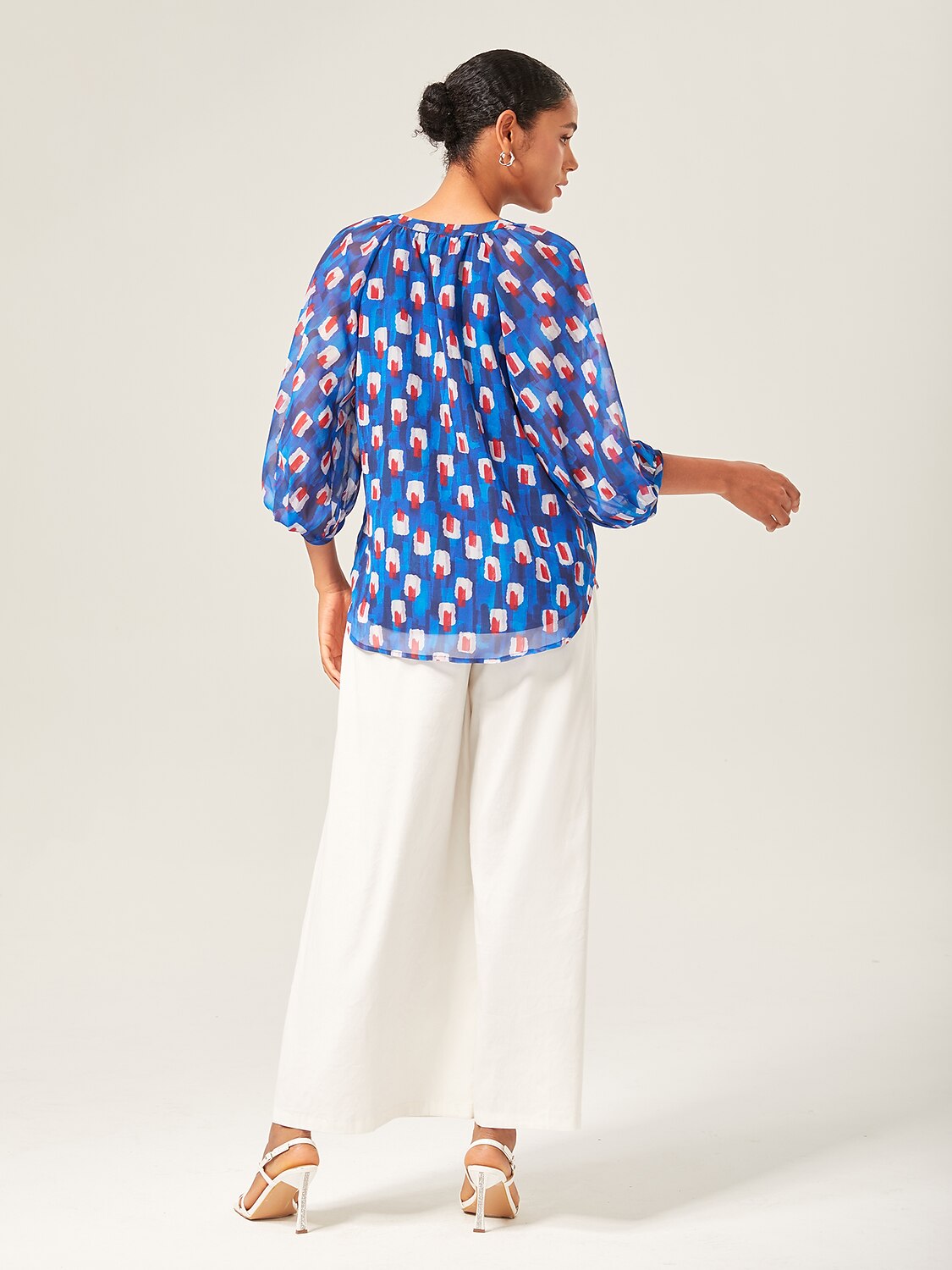 Geometric Chiffon Lantern Sleeve Top