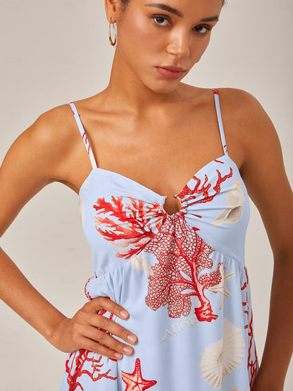 Red Ocean-Themed Cami Dress