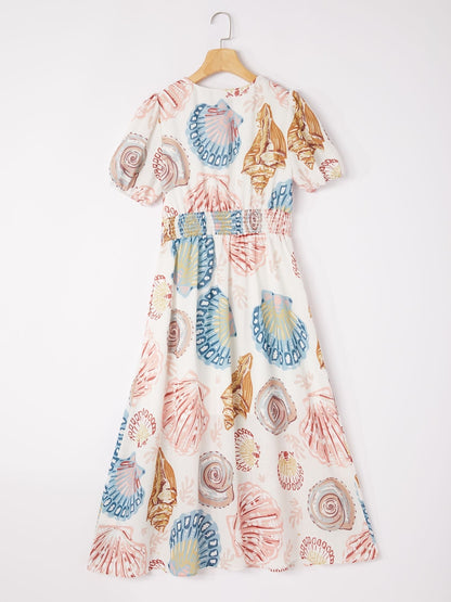 Linen-Like Smocked A-Line Midi Dress