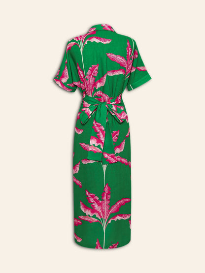 Print Shirred Midi Dress