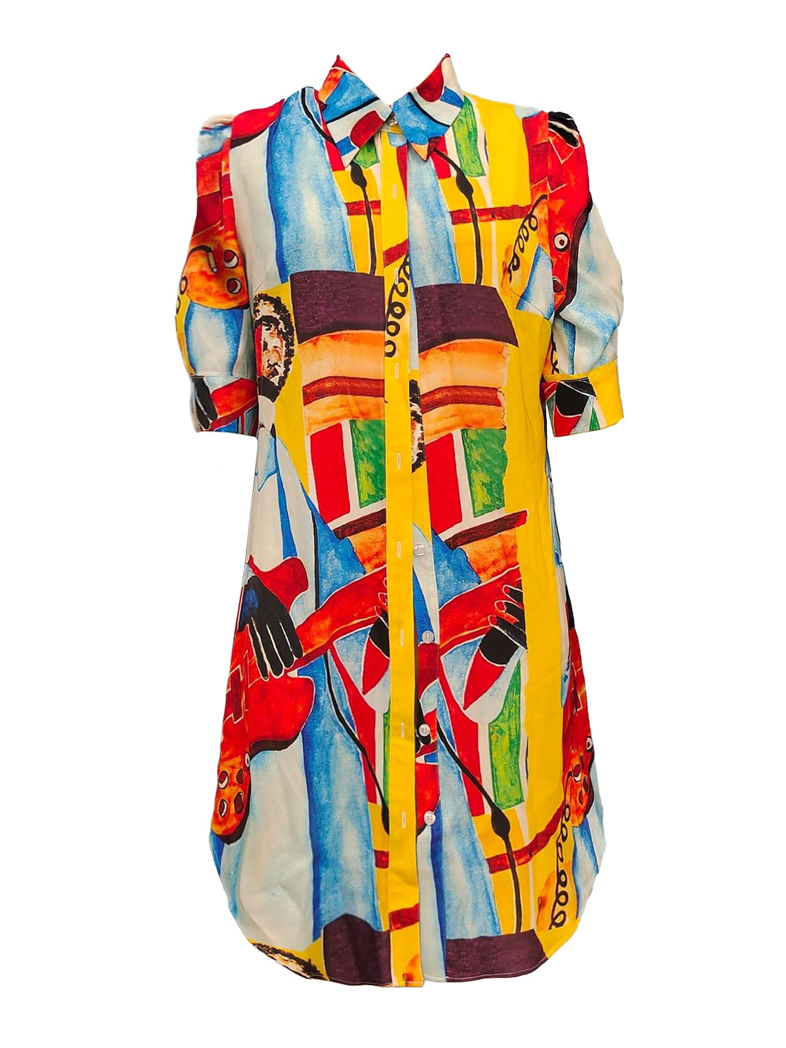 Mini Shirt Dress Satin Artistic Down Straight Fit