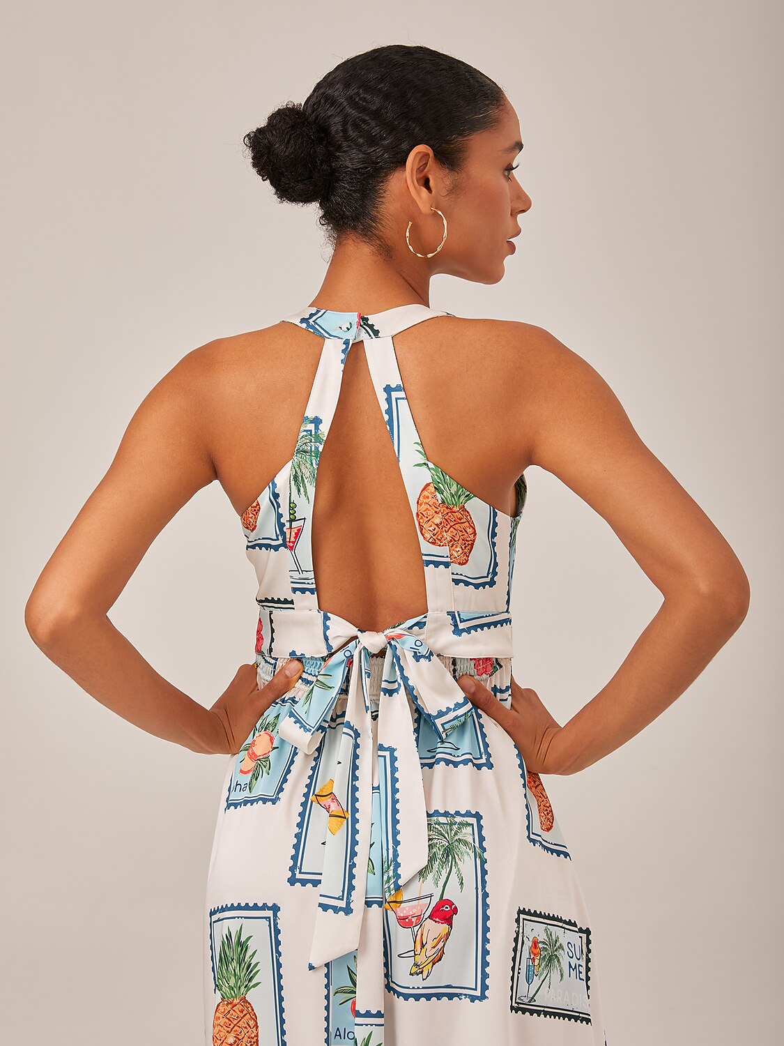 Seamless Pattern Print Halter Neck Maxi Dress