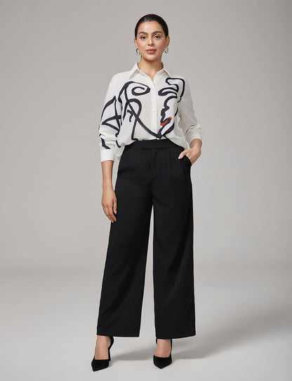 White Artistic Print Long-Sleeve Shirt