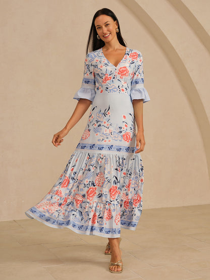 Maxi Dress Satin Floral Printing