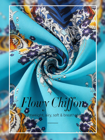 Mallorca Blossom Flowy Chiffon Dolman Sleeve Maxi Dress