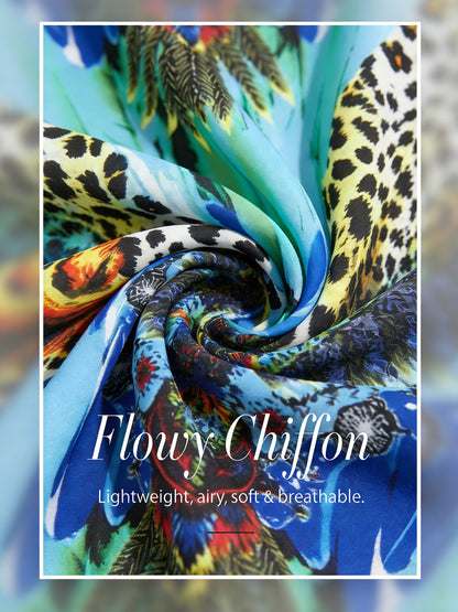 Midnight Blue Baroque Chiffon Three Quarter Sleeve Top