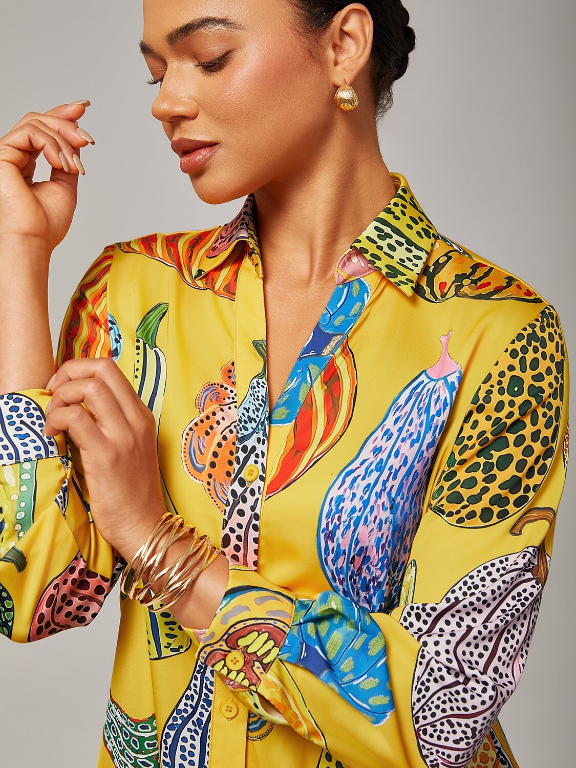 Shirt Dress Asymmetrical Hem Split Design Pumpkin Print