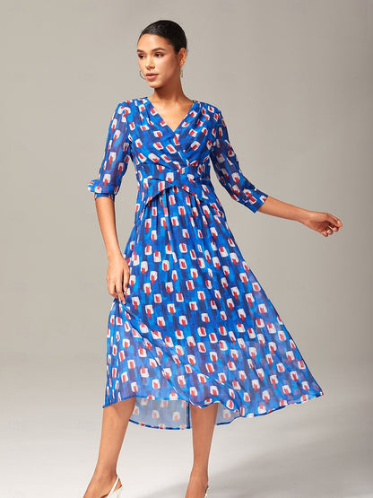 Geometric Color-Block Chiffon Maxi Dress