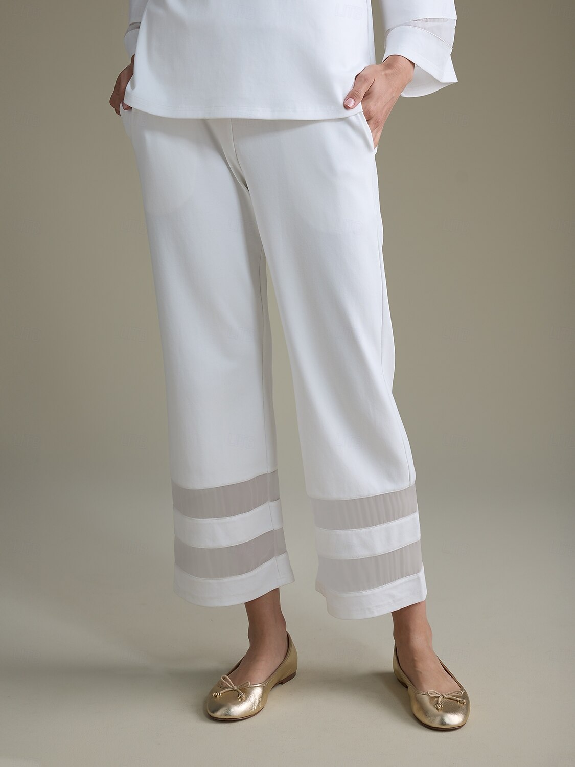 White Modal Cropped Chiffon Hem Pants