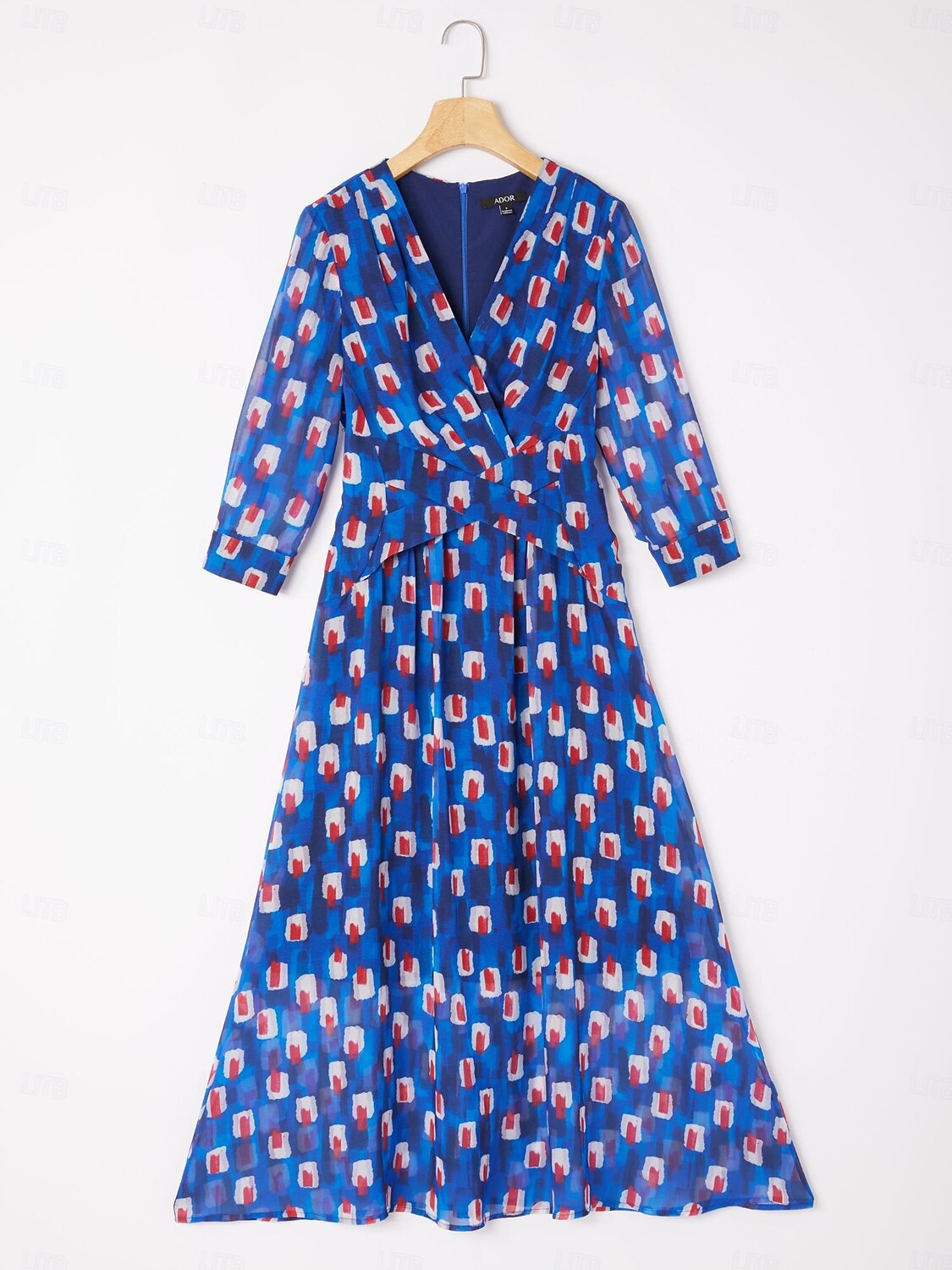 Geometric Color-Block Chiffon Maxi Dress